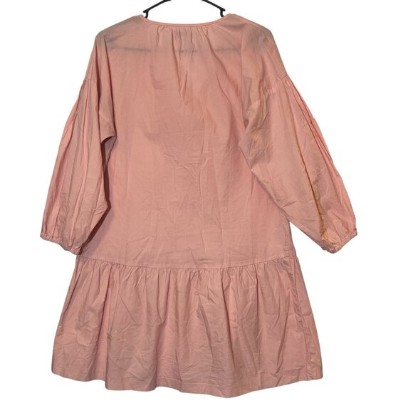 Madewell Women’s Pink Tunic Dress Medium Size V Neck 100% Cotton Drop Waist - Picture 4 of 8